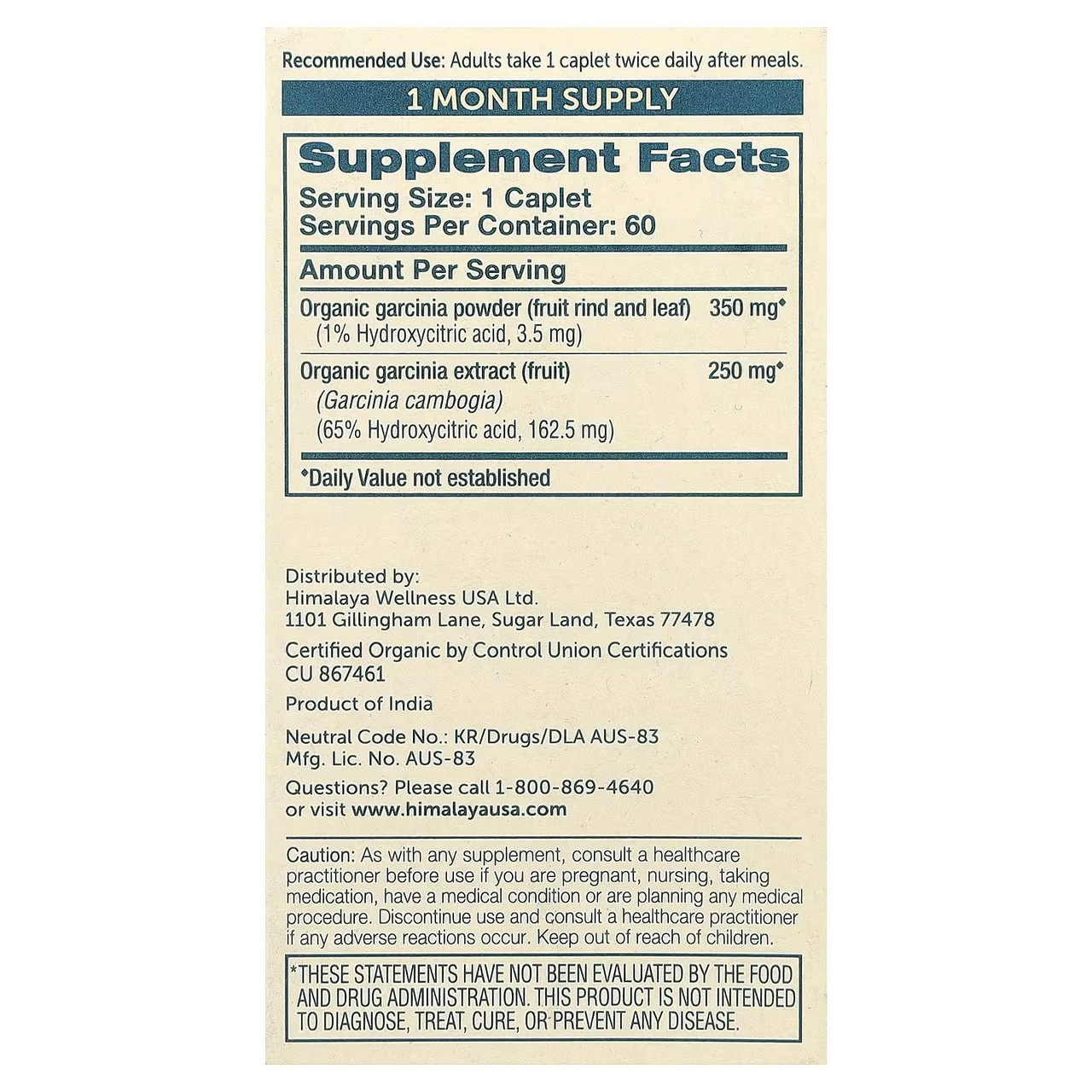 Himalaya Wellness Organic Garcinia - 60 Caplets