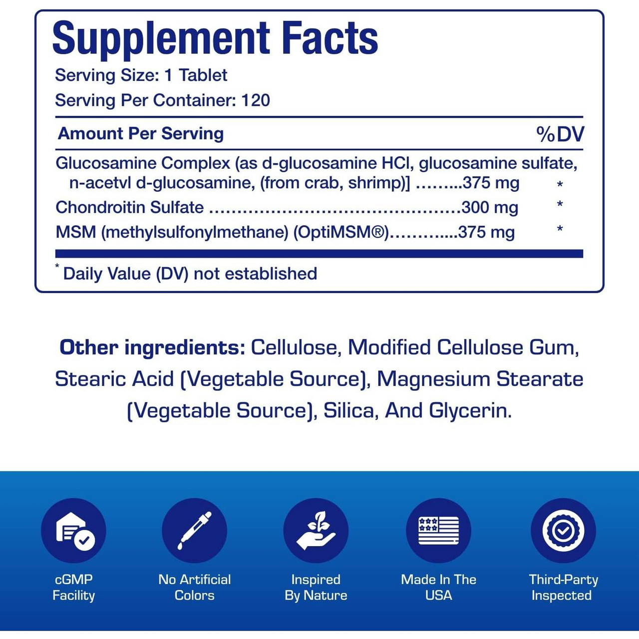 Glucosamine Chondroitin MSM Supplement Facts glucosamine MSM panel