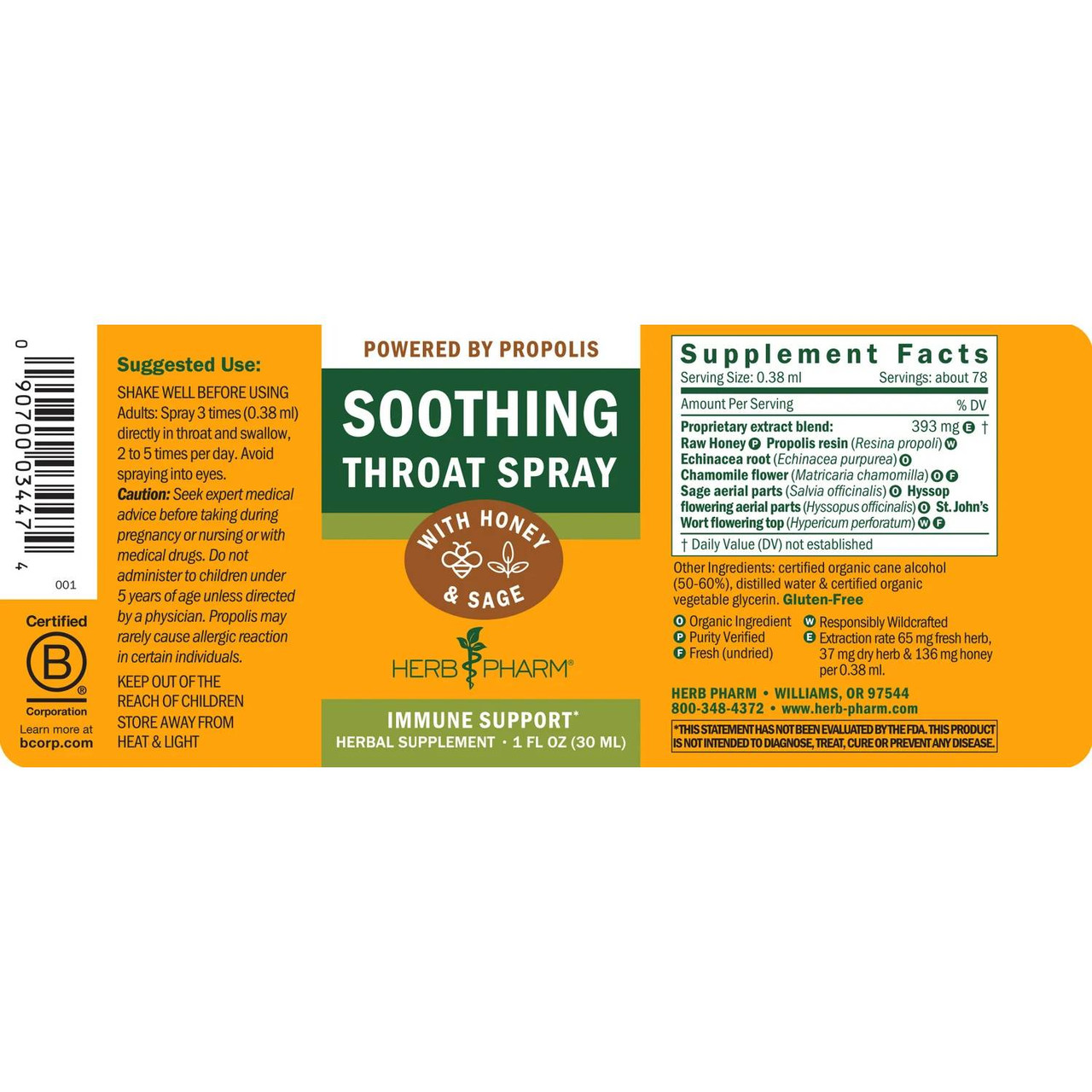 Herb Pharm Soothing Throat Spray, Honey Sage - 1 Ounce