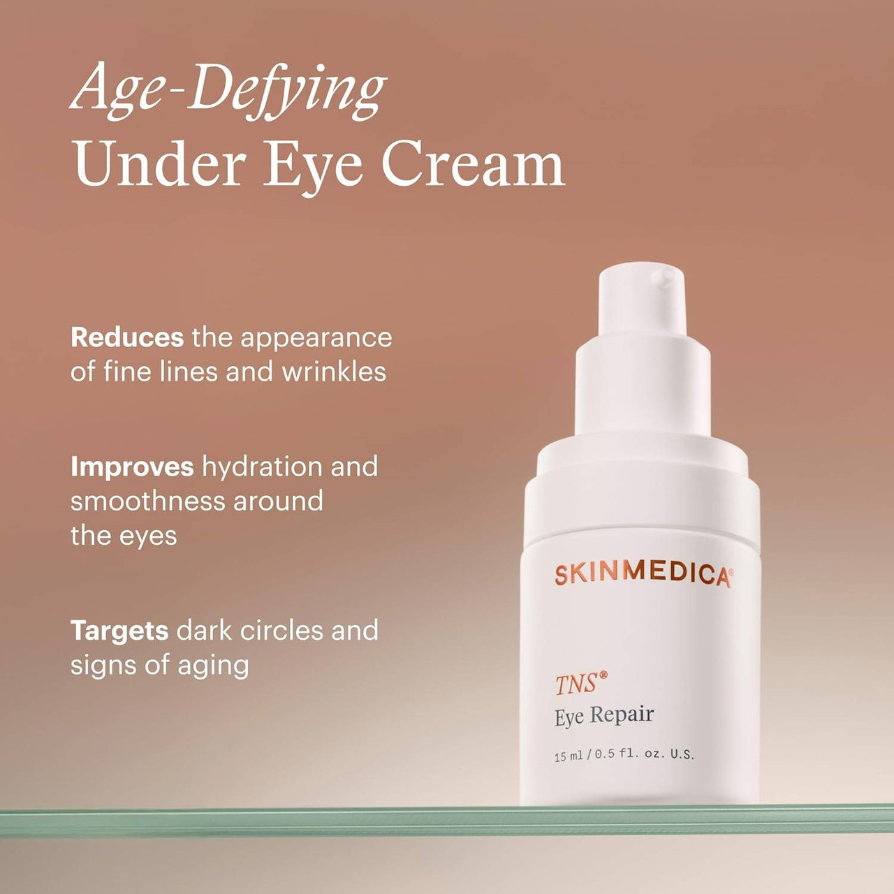SkinMedica TNS Eye Repair bottle with under eye benefit text