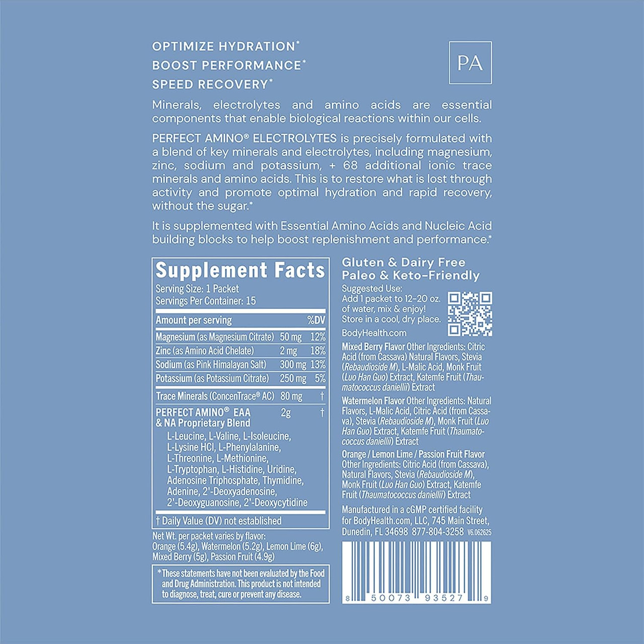 BodyHealth Perfect Amino Electrolytes Travel Packets