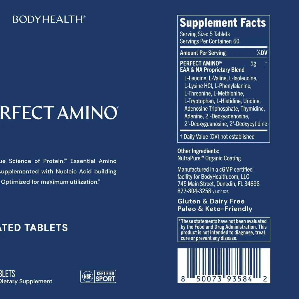 BodyHealth Perfect Amino Coated Tablets NSF Certified for Sport - 300 Tablets BDHL-PACTN 98.95