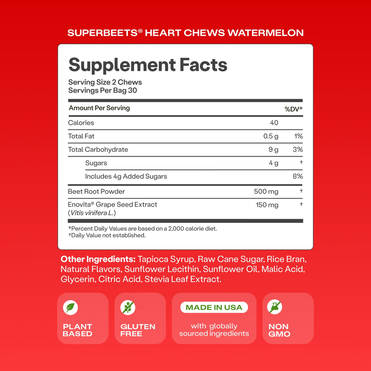 HumanN SuperBeets Heart Chews Watermelon Flavor - 60 Chews