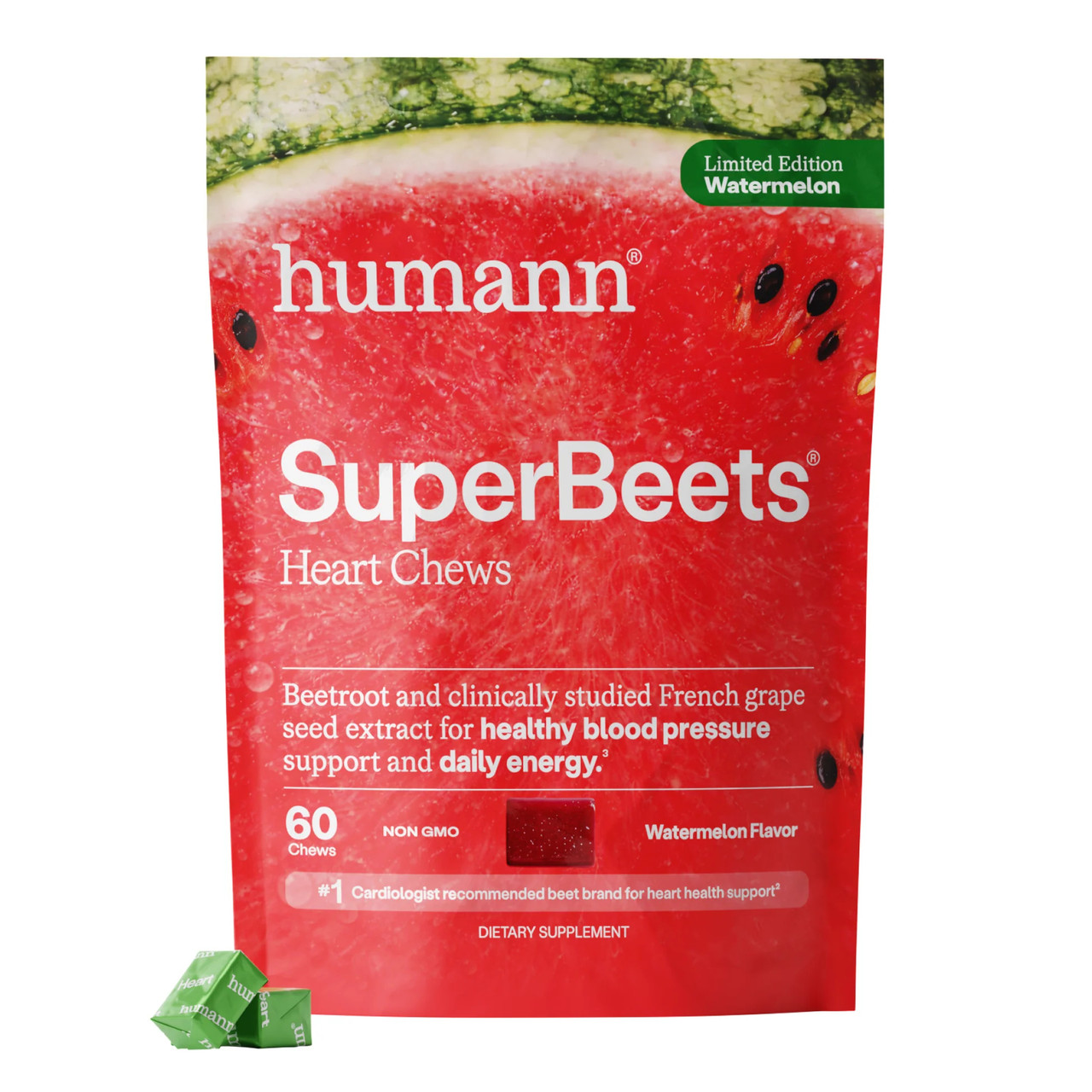 HumanN SuperBeets Heart Chews Watermelon Flavor - 60 Chews