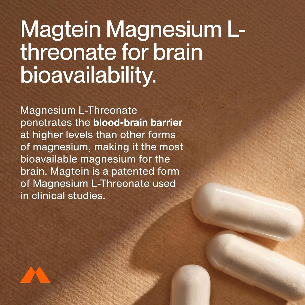 Pile of Magtein capsules, brain bioavailability L-threonate graphic