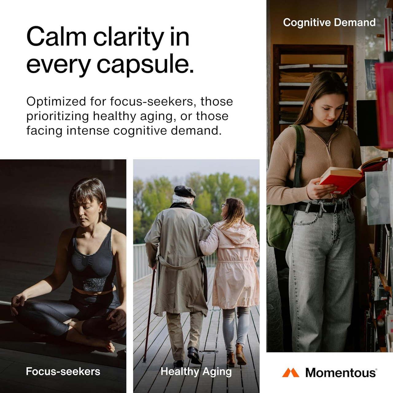Magtein calm clarity collage focus aging cognitive lifestyle graphic