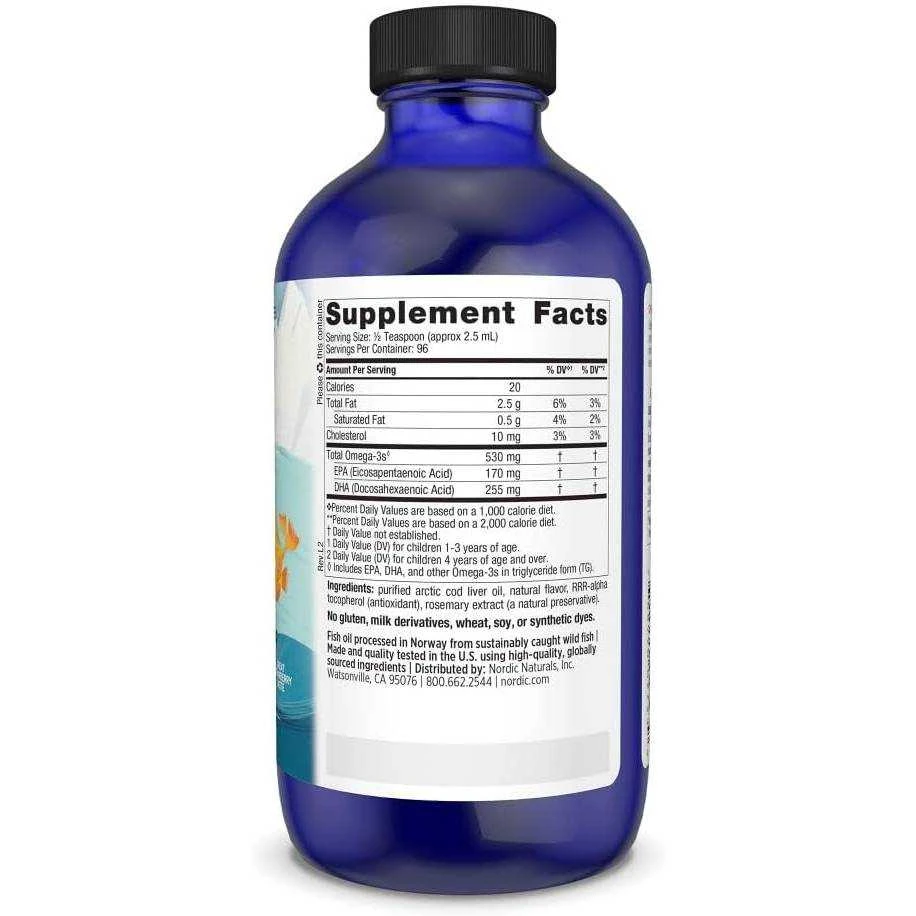 Children's DHA 8 oz Supplement Facts omega-3 age serving panel