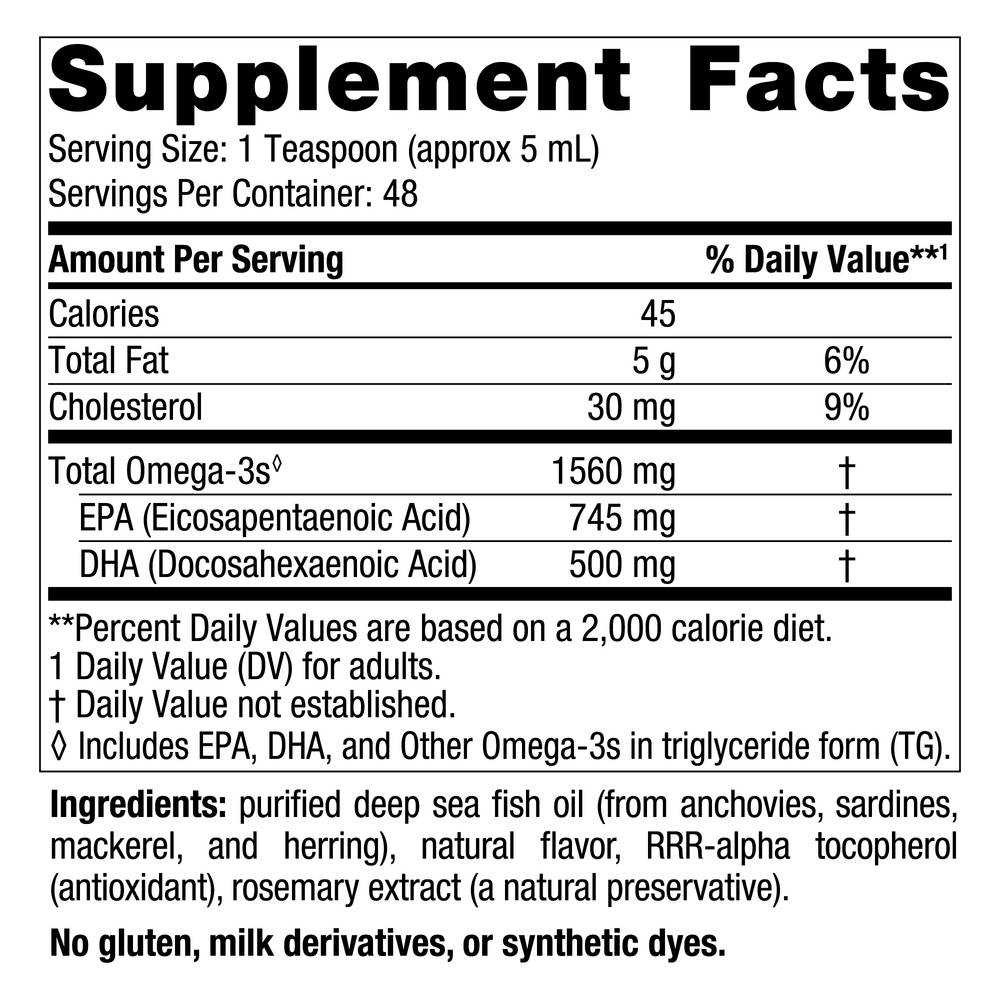 Omega-3 lemon 8 oz Supplement Facts 1560 mg omega-3 panel