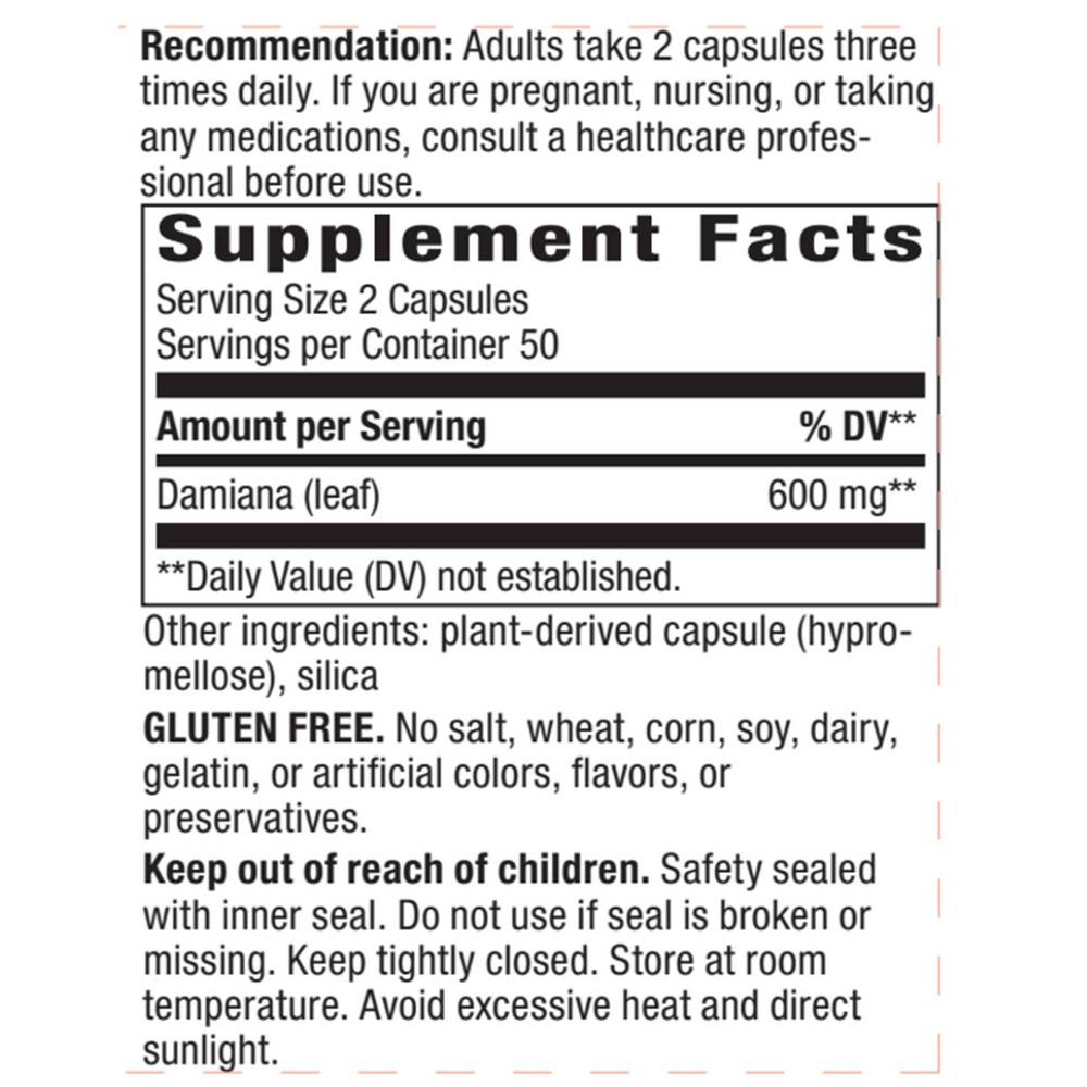 Nature's Way Damiana Leaves - 100 Vegan Capsules
