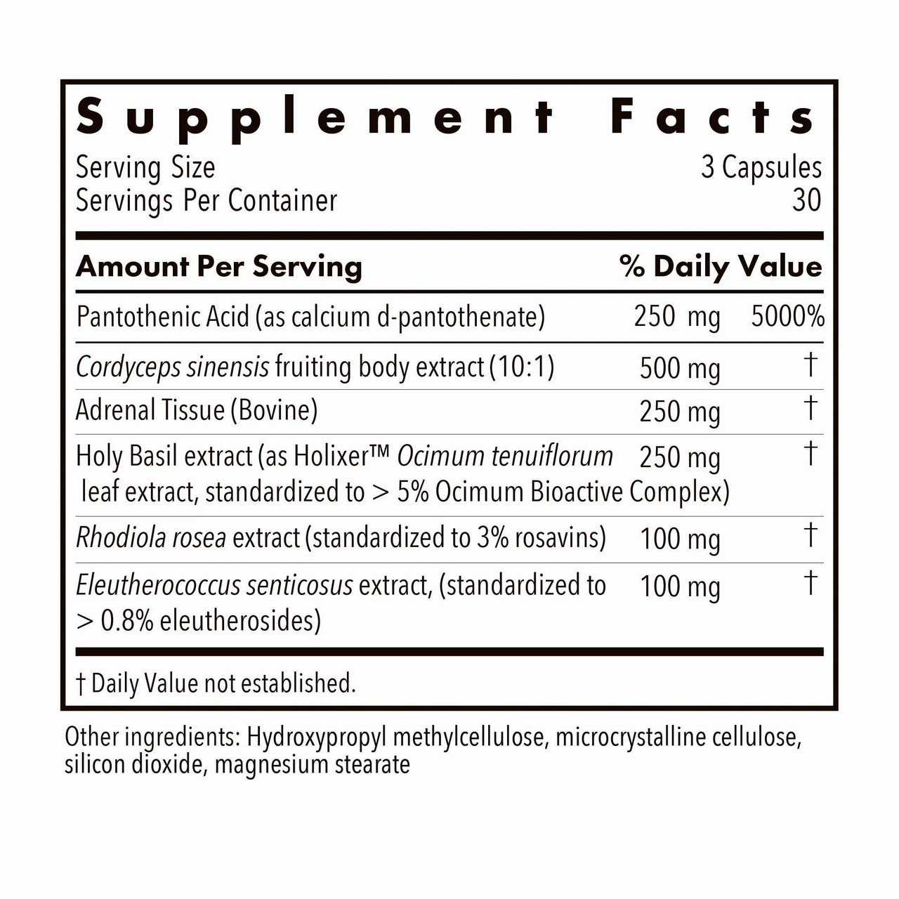 Adrenal Glandular Adapt Supplement Facts cordyceps rhodiola panel