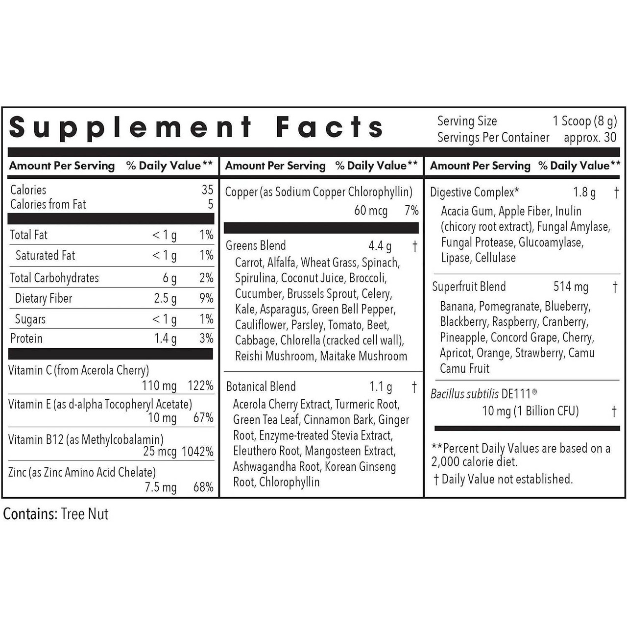 Super Greens Supplement Facts greens botanical superfruit probiotic panel