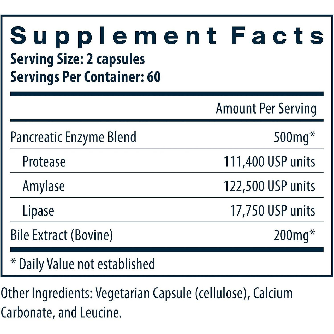 Vital Nutrients Pancreatin & Ox Bile Extract - 120 Capsules