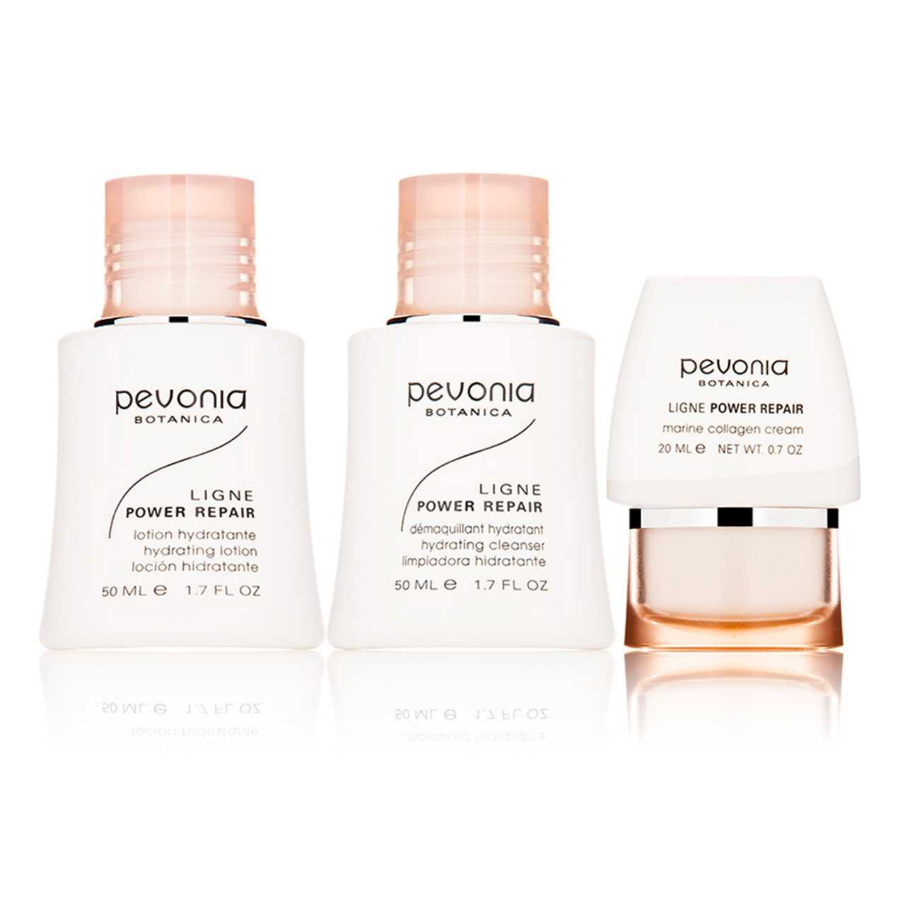 Pevonia Power Repair Kit: two bottles and a jar