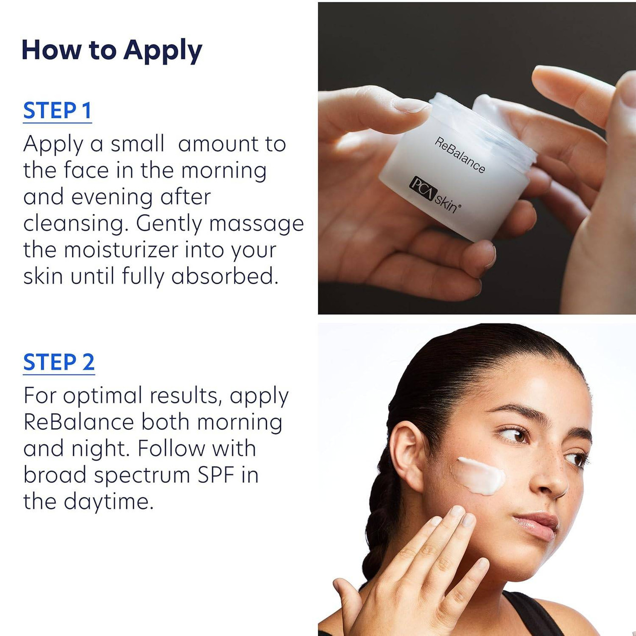 PCA Skin ReBalance two-step how to apply guide with model