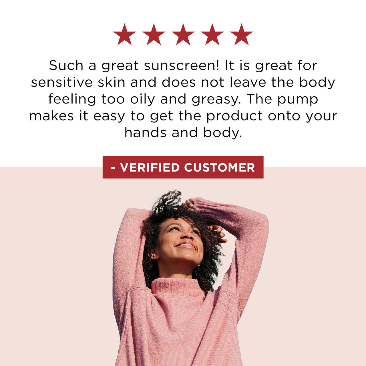 Five-star verified customer review graphic for UV Lotion