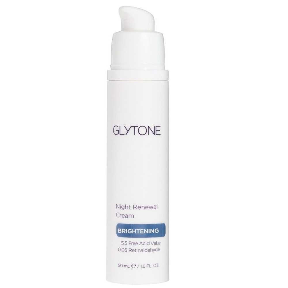 Glytone Night Renewal Cream brightening white pump bottle