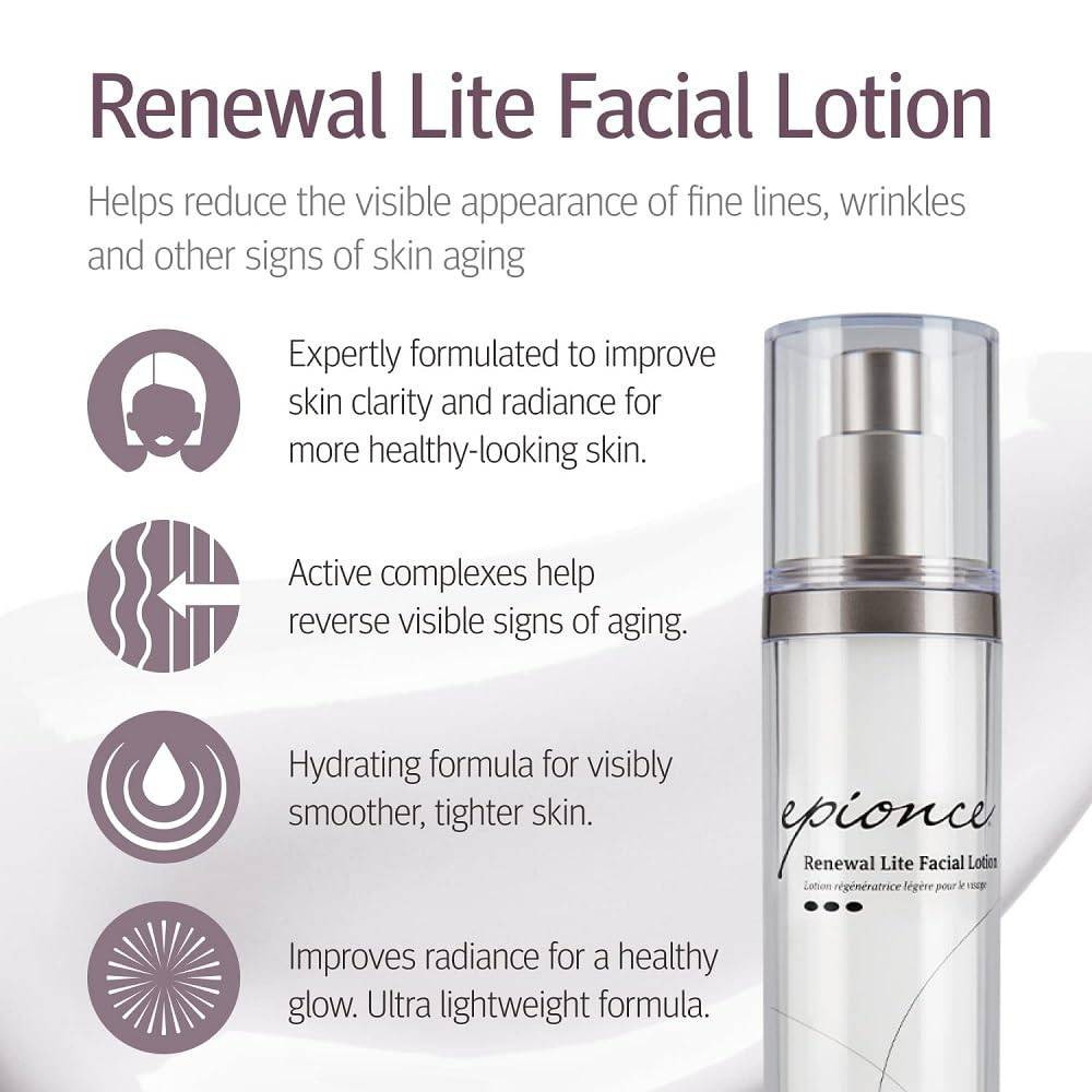 epionce Renewal Lite Facial Lotion bottle with benefit icons
