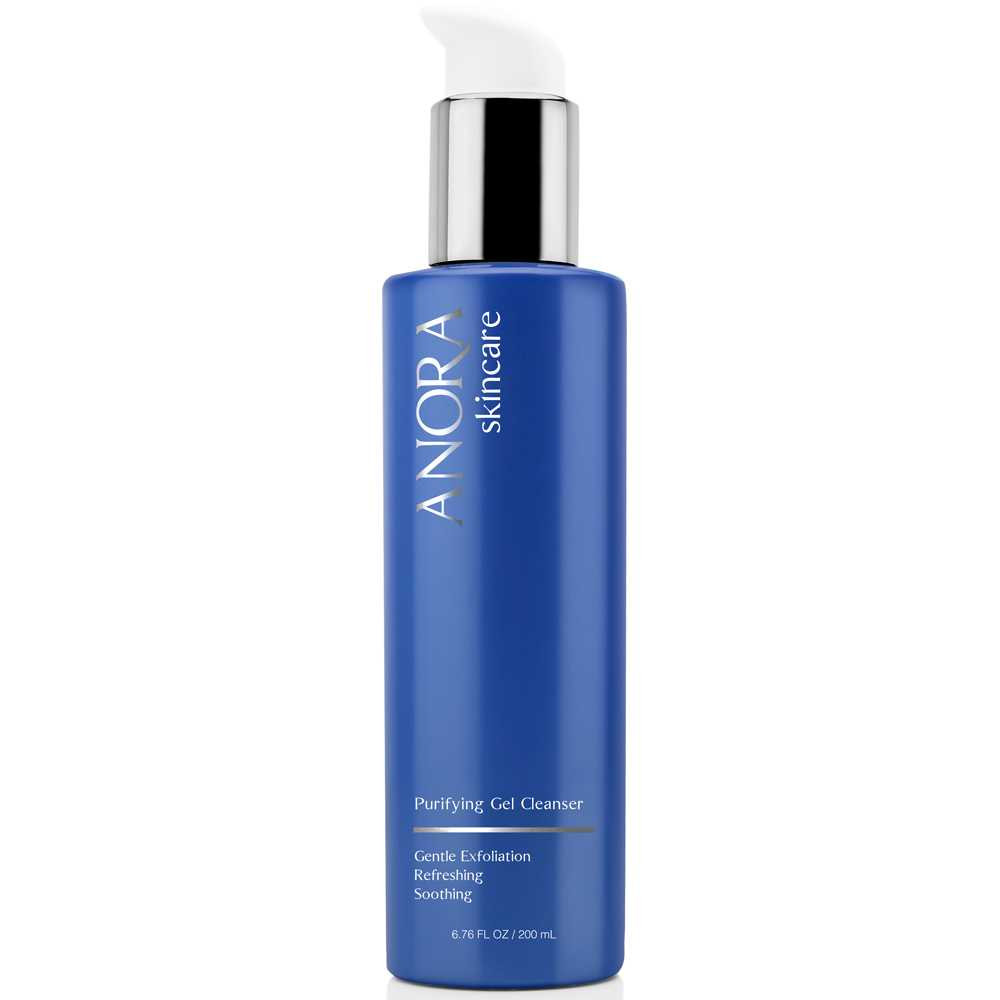 Anora Skincare Purifying Gel Cleanser blue pump bottle