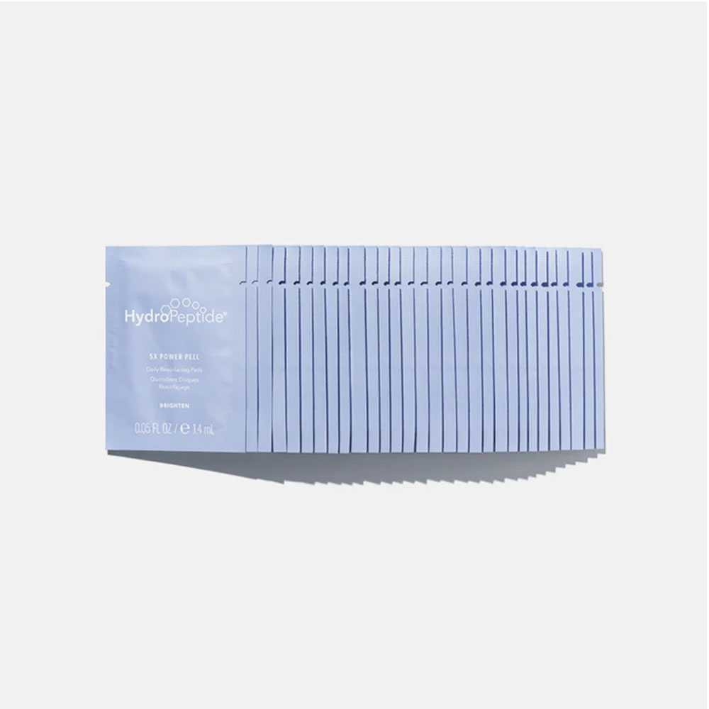 Stack of HydroPeptide 5X Power Peel pad packets