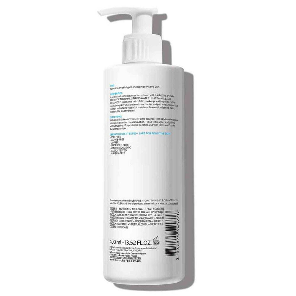 La Roche-Posay Toleriane Hydrating Gentle Cleanser pump bottle, back label view