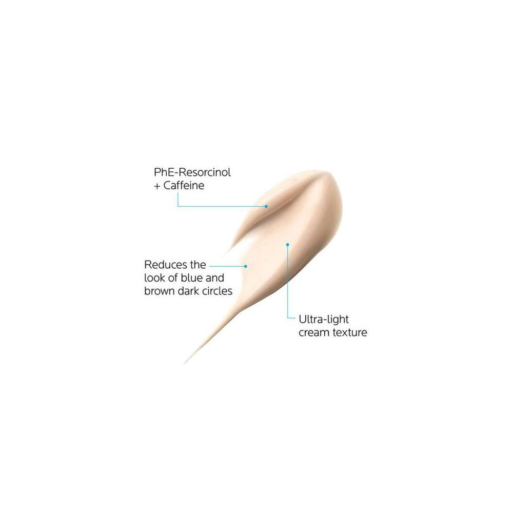 Swipe of tinted eye cream with phe-resorcinol and caffeine callouts