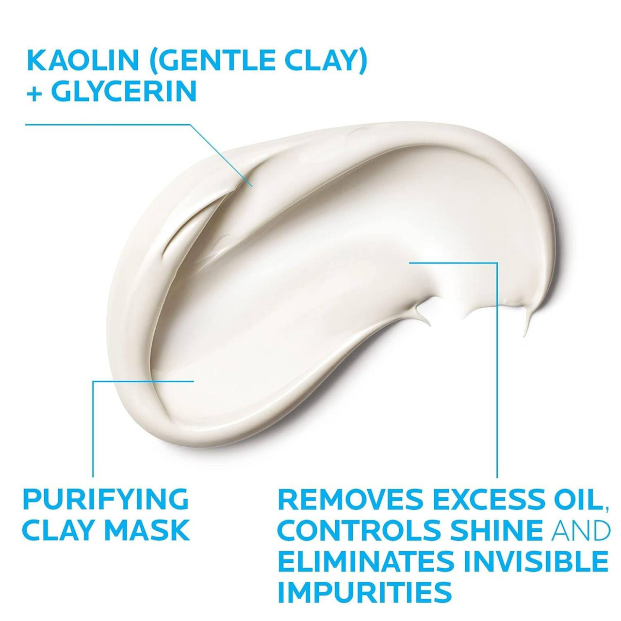 Cream swirl with kaolin and glycerin, purifying clay mask removes excess oil text