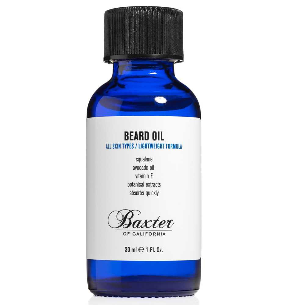 Baxter of California Beard Oil 1 fl oz blue glass dropper bottle