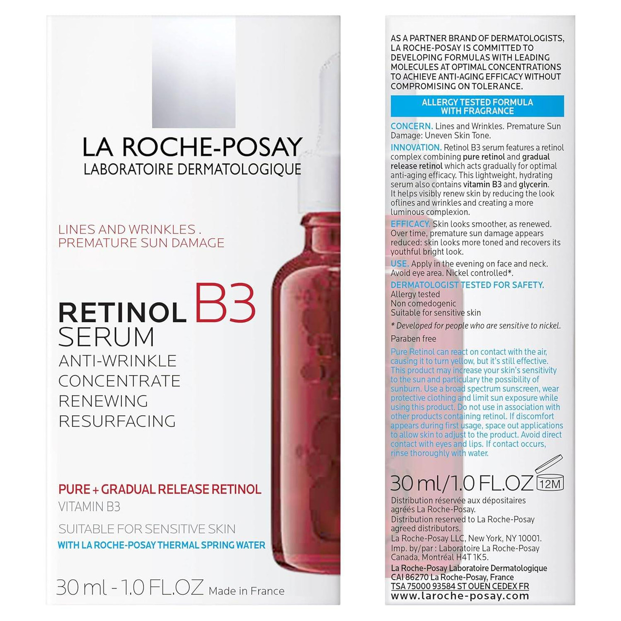 La Roche-Posay Retinol B3 Serum 30 ml box, front and back panels