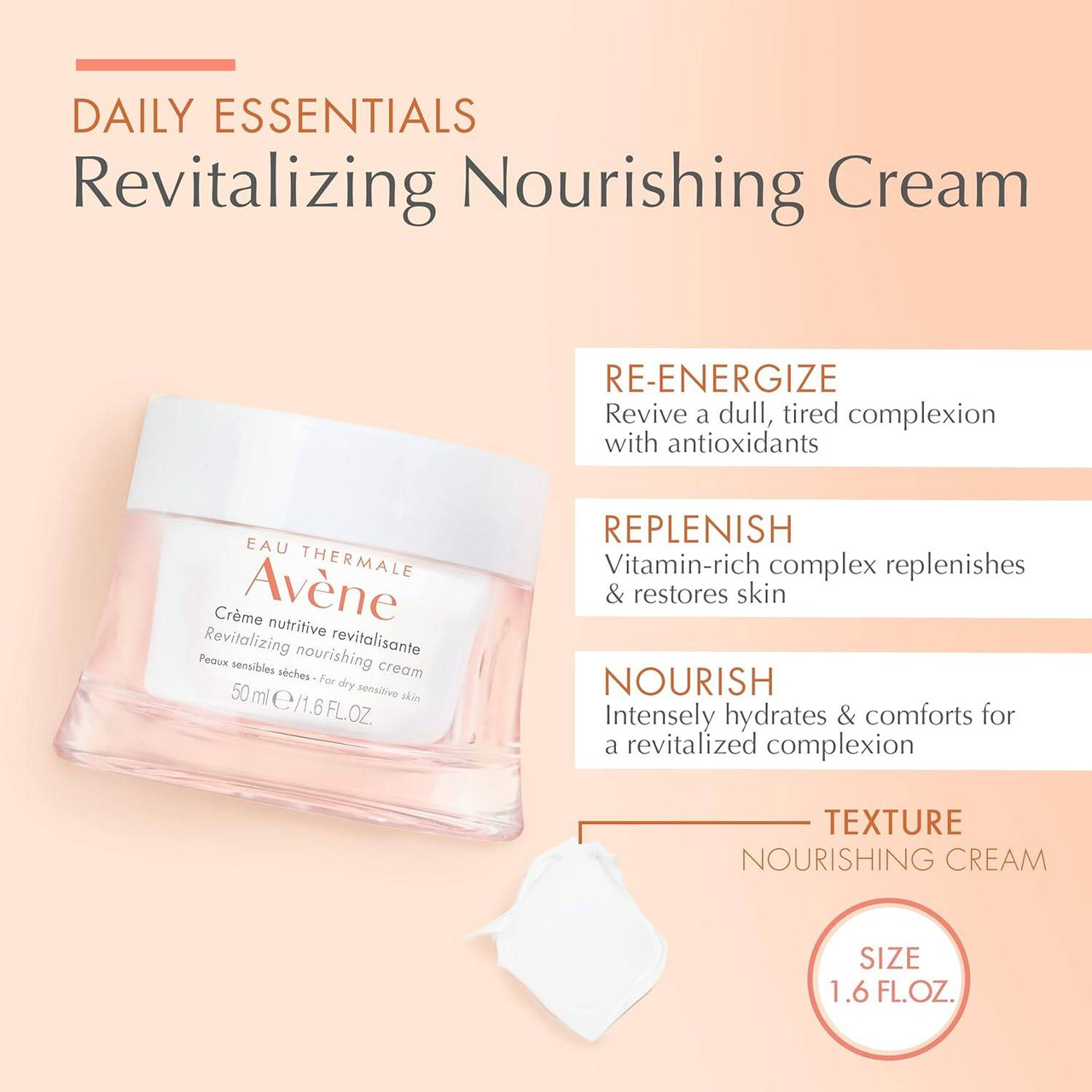 Revitalizing Nourishing Cream jar with re-energize, replenish and nourish text