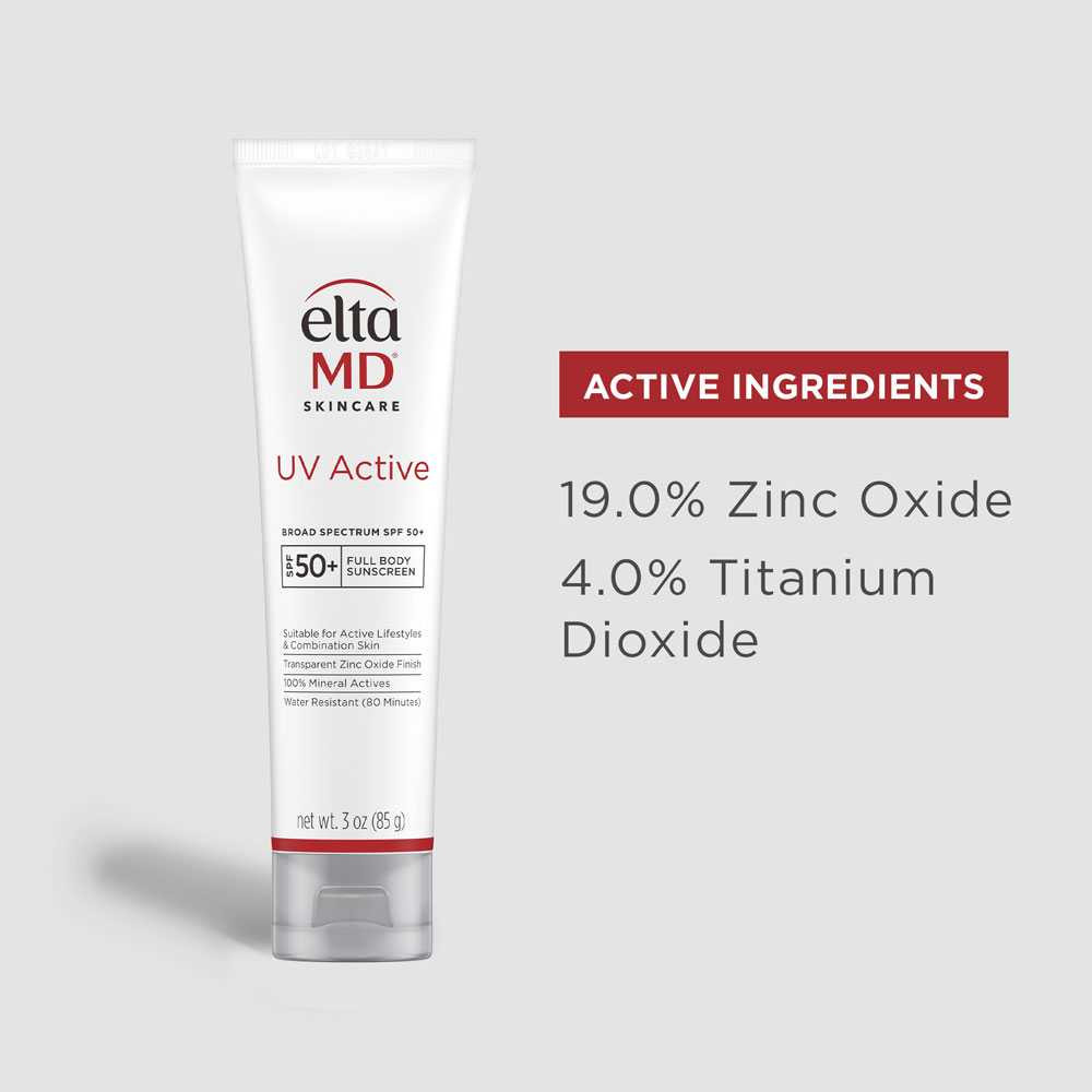 UV Active tube with active ingredients 19.0% zinc oxide and 4.0% titanium dioxide