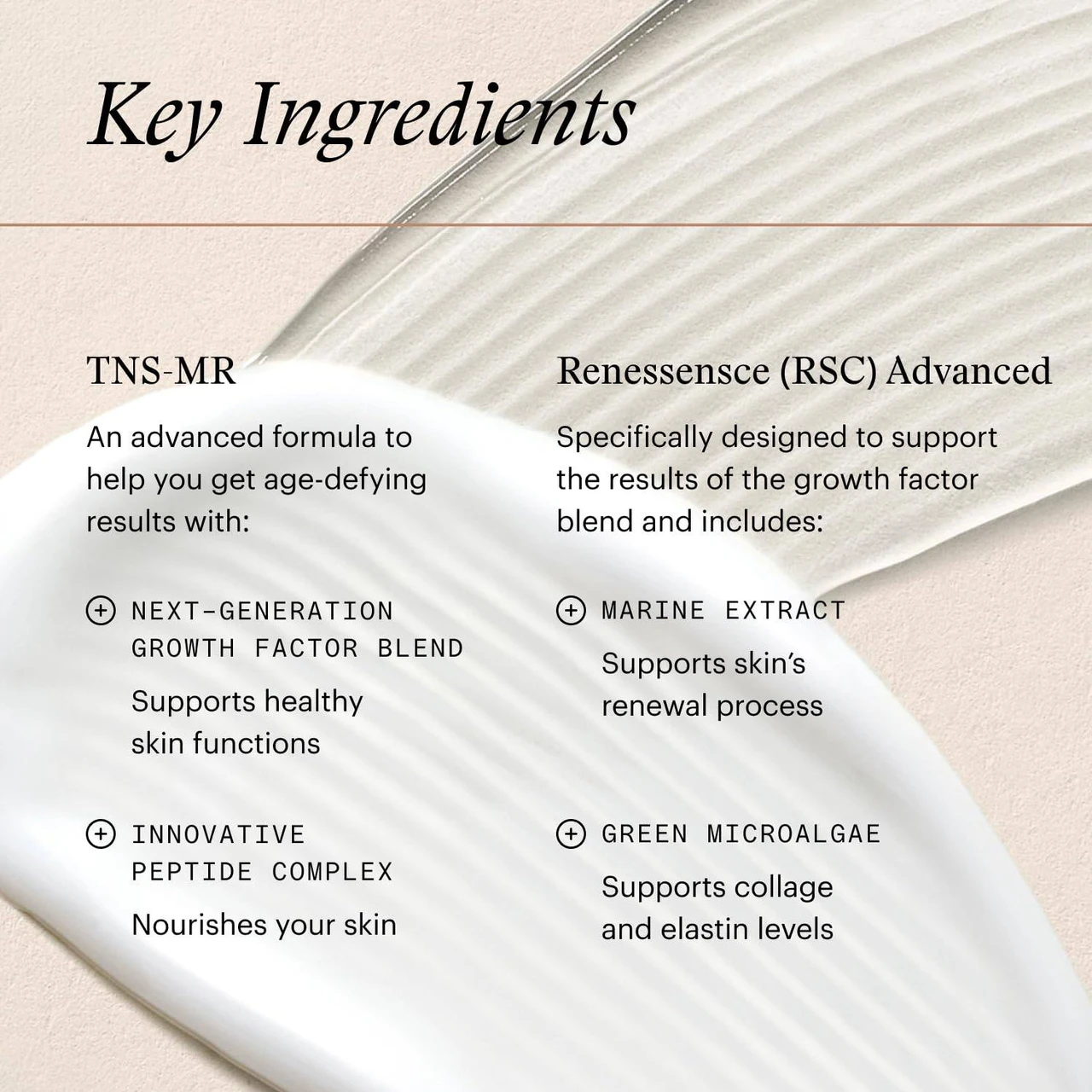 SkinMedica TNS Advanced+ Serum key ingredients infographic