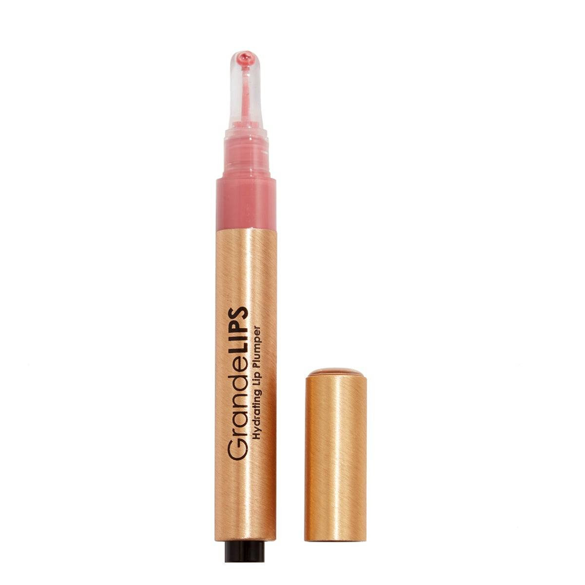 GrandeLIPS gold applicator pen in a rose pink shade with cap