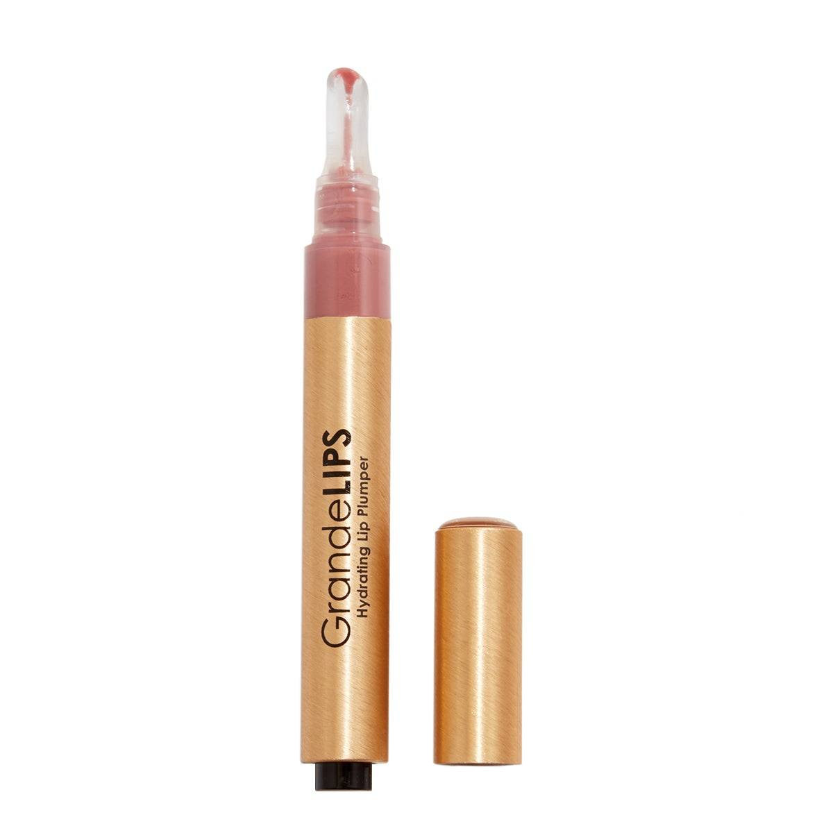 Grande Cosmetics GrandeLIPS Hydrating Lip Plumper Gloss gold pen with rose tint and cap