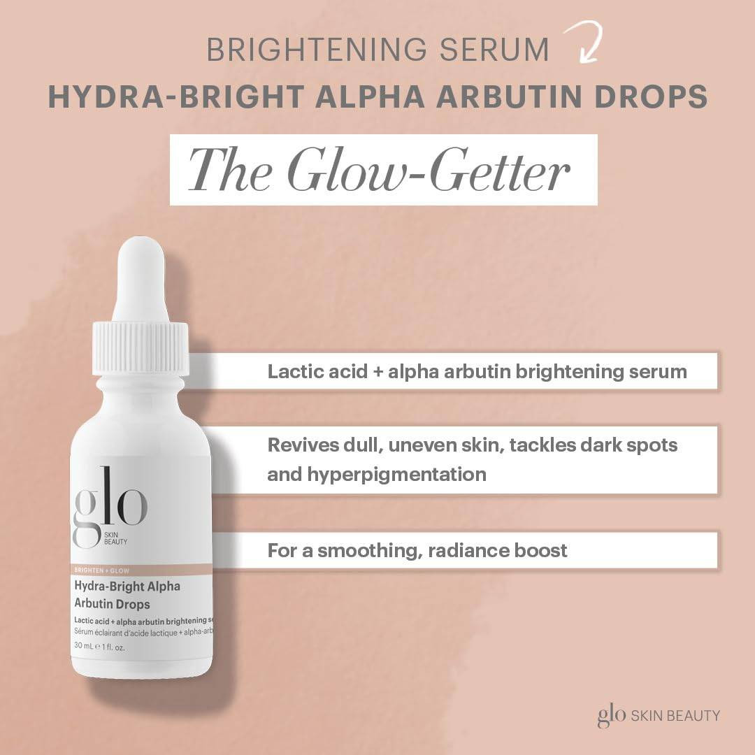 Glow-Getter brightening serum graphic with three callouts