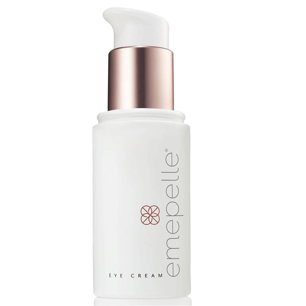 Emepelle Eye Cream white pump bottle with rose gold collar