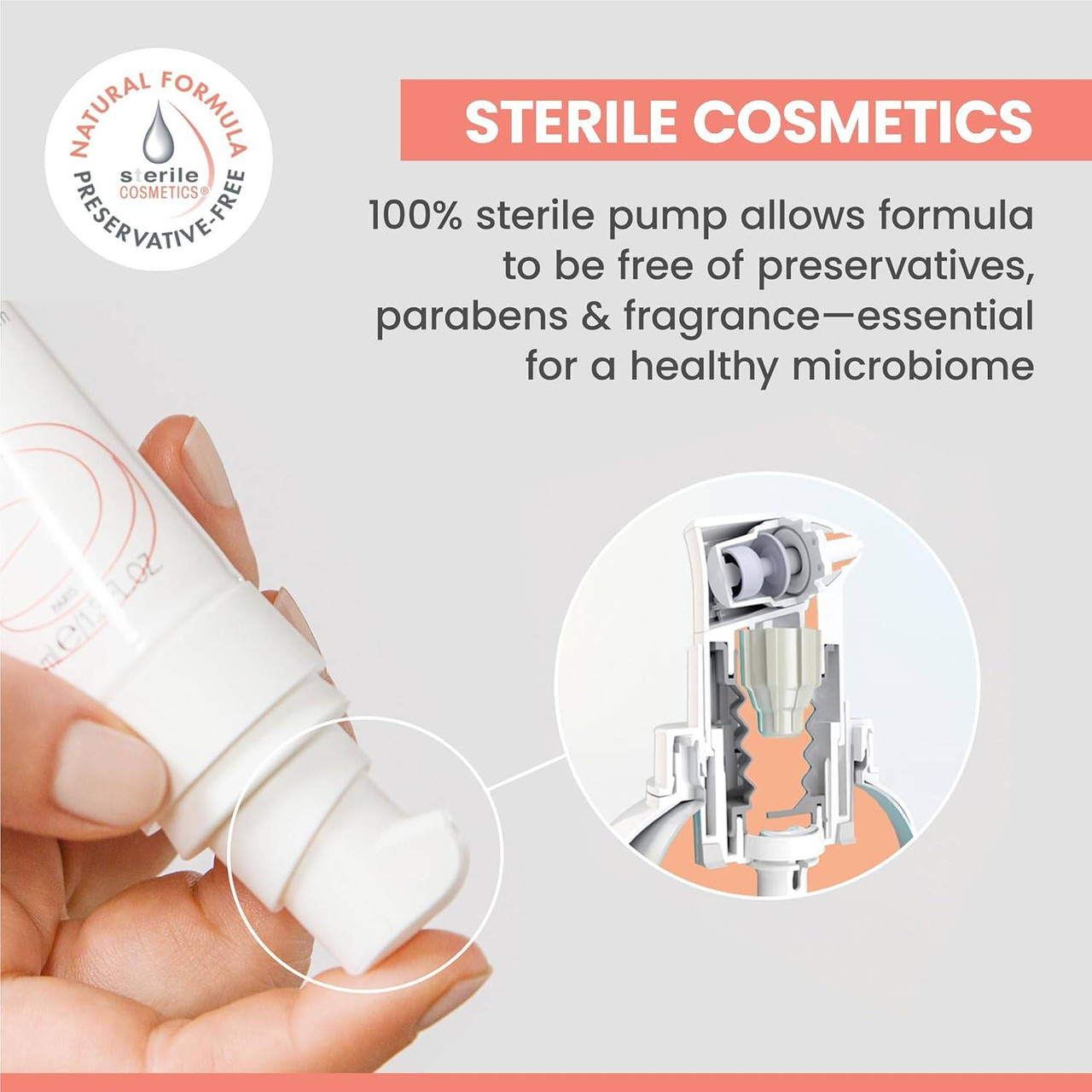 Hand holding the tube with a cutaway of the sterile pump