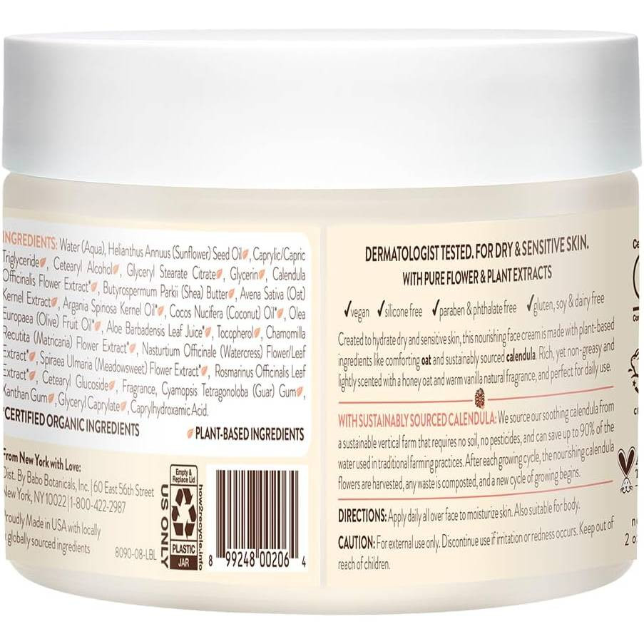 Babo Botanicals Miracle Moisturizing Face Cream - Oatmilk & Calendula