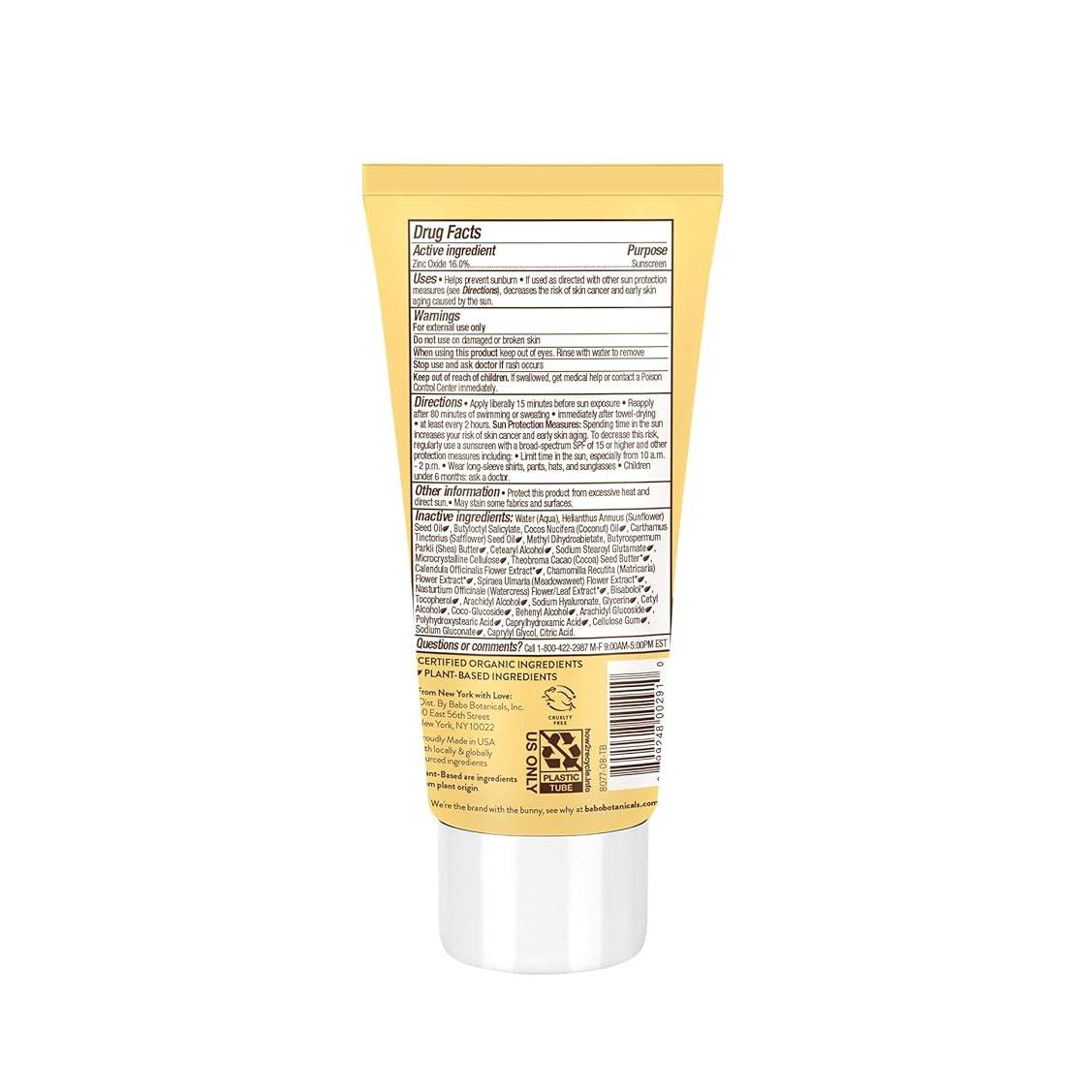 Back of the sunscreen tube with drug facts label