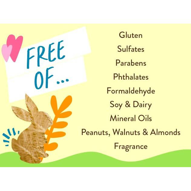 Free-of list including gluten, sulfates, parabens and fragrance
