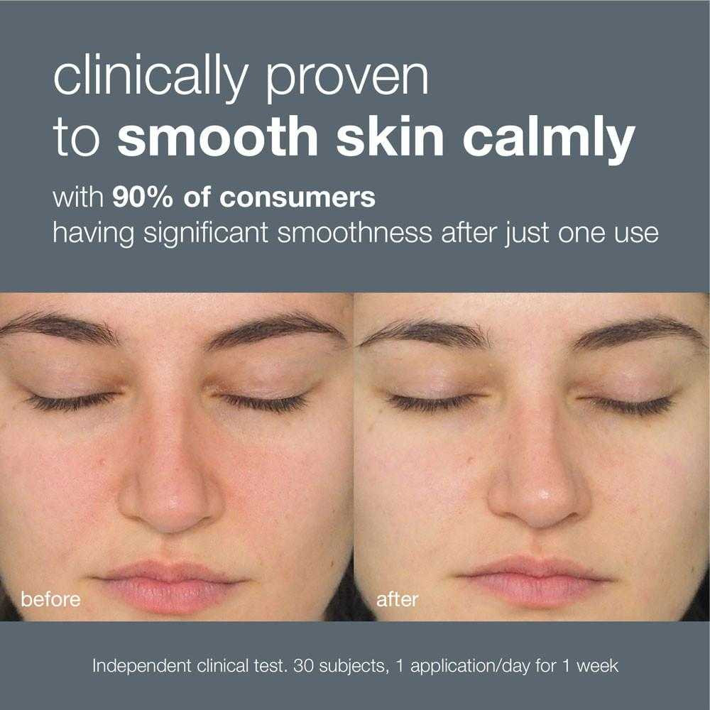 Before and after faces, clinically proven to smooth skin calmly