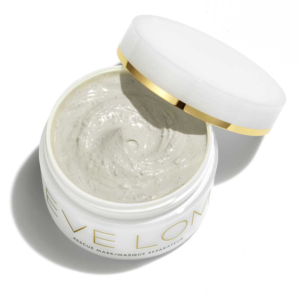 Open Rescue Mask jar showing grey clay mask