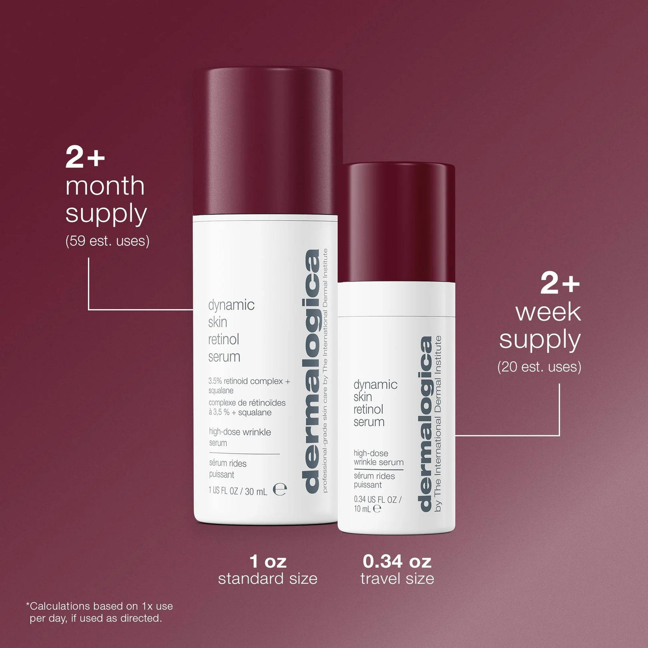Dynamic Skin Retinol Serum 1 oz standard and 0.34 oz travel size bottles
