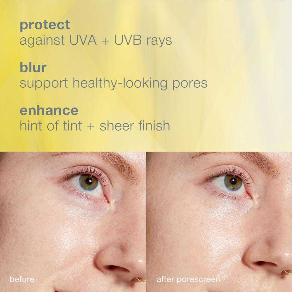Before and after face close-ups with protect, blur and enhance text