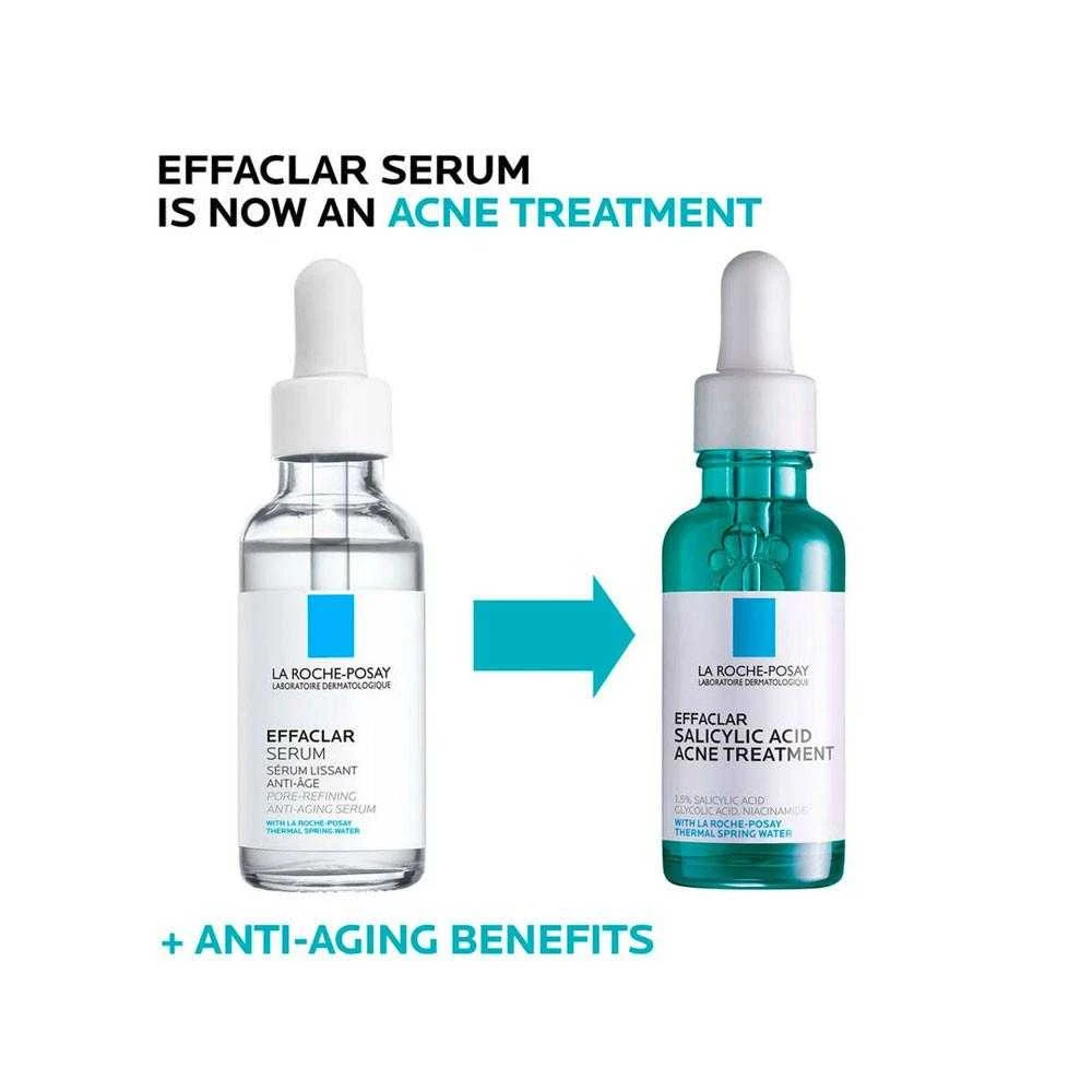 Effaclar Serum is now an Acne Treatment, old clear bottle beside new teal bottle