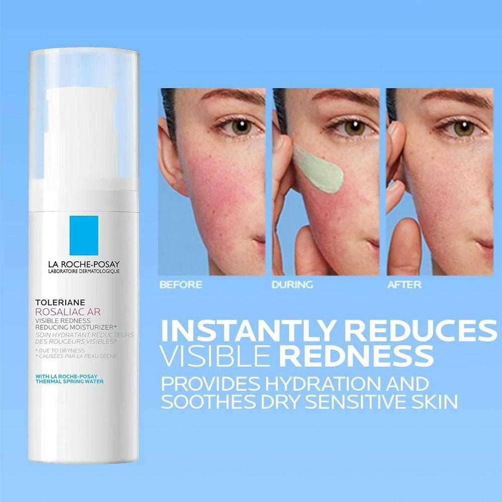 Bottle beside before, during and after face photos