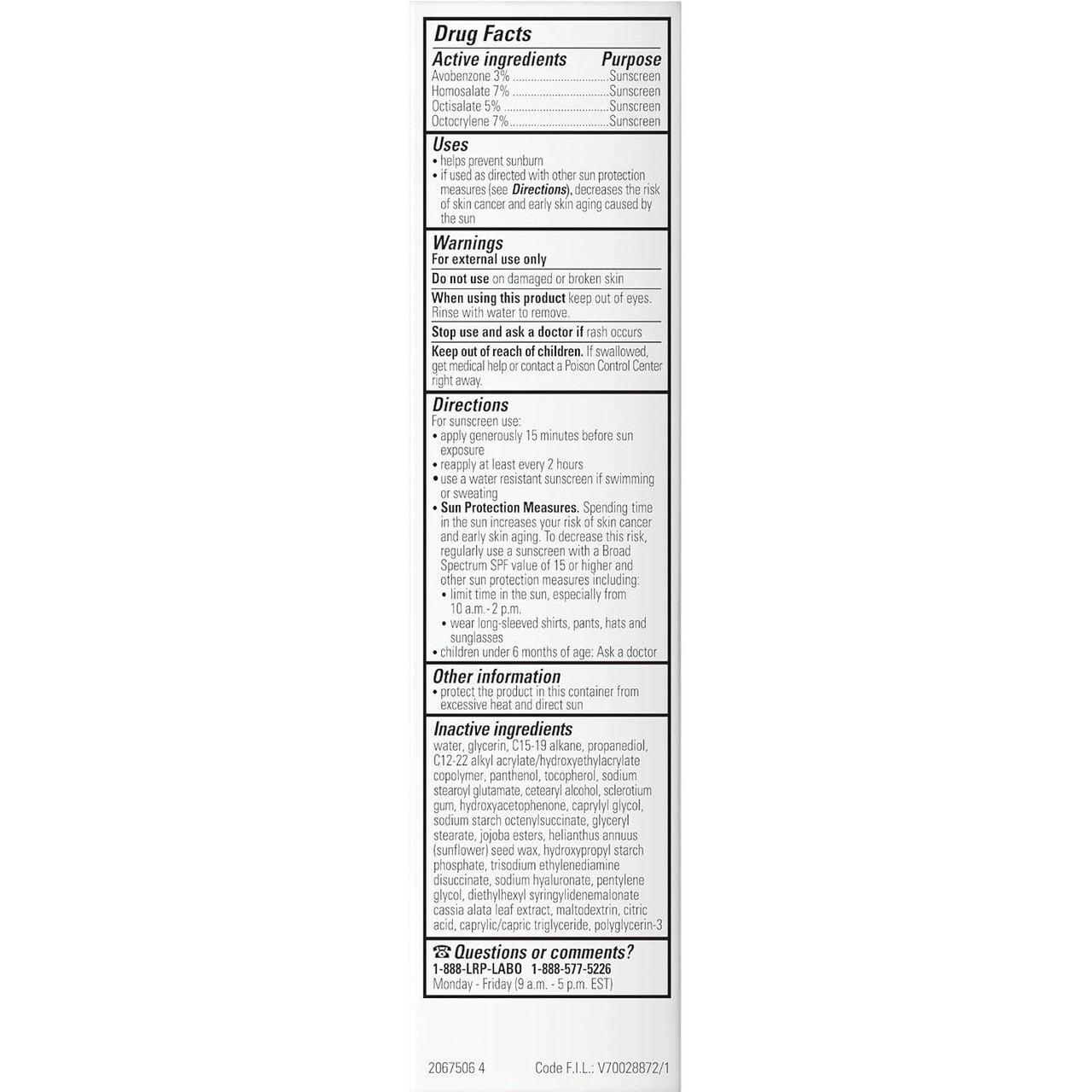 Anthelios UV Hydra Drug Facts avobenzone SPF 50 active ingredients