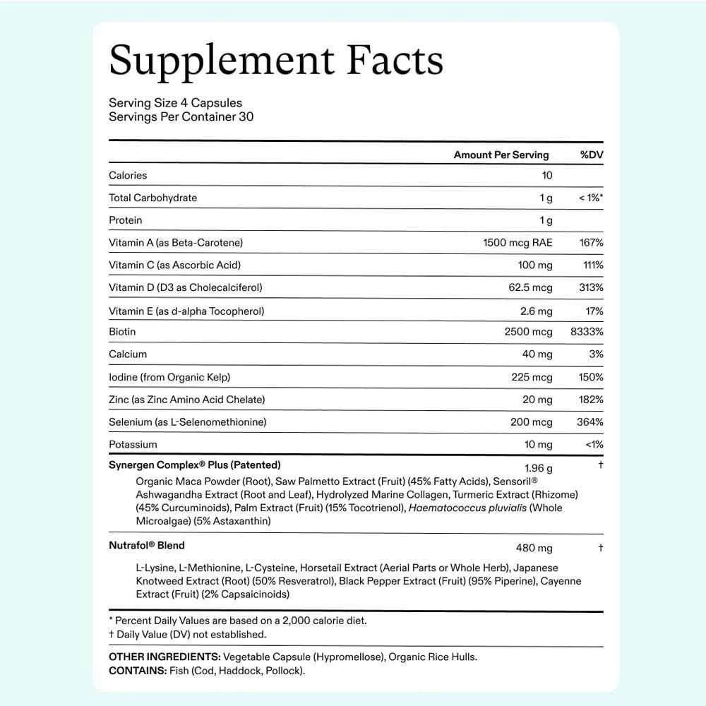 Nutrafol Women's Balance supplement facts panel