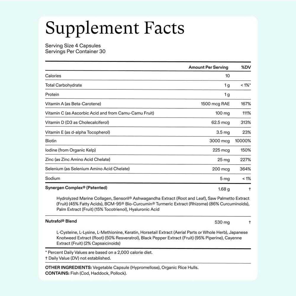 Nutrafol Women supplement facts panel