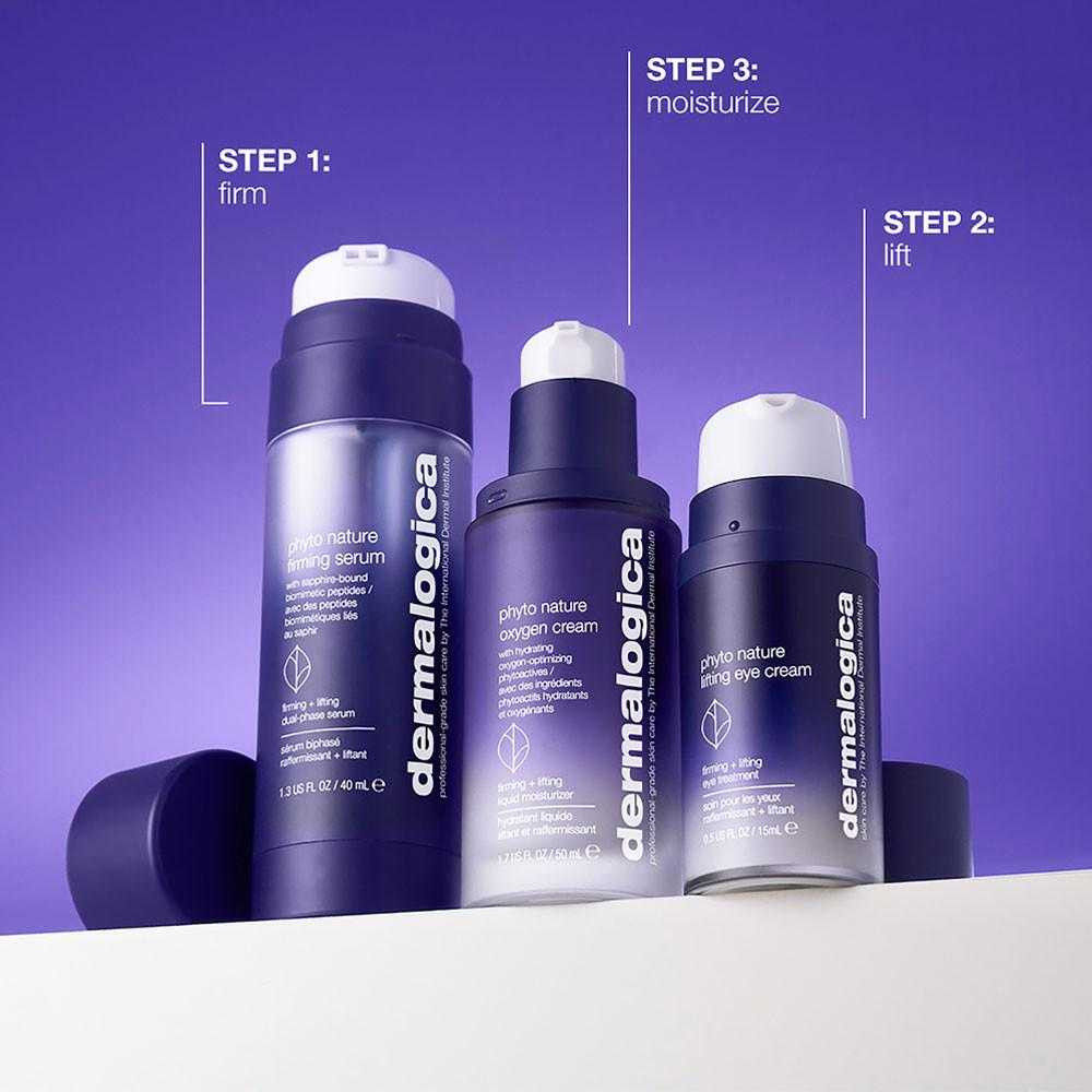 Dermalogica Phyto Nature 3-step regimen bottles on purple background