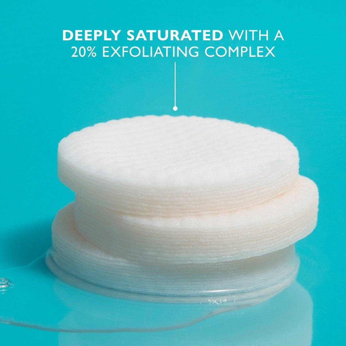 Stack of pads, deeply saturated with a 20% exfoliating complex